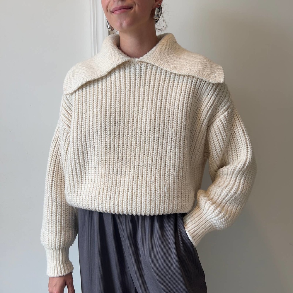 Oversized Collared H&M Cream Chunky Knit Sweater